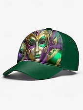 abordables Accesorios-Gorra de béisbol de poliéster para hombre con estampado de máscara de Mardi Gras, ajuste ajustable, varios colores, ideal para carnaval, festivales y atuendos casuales.