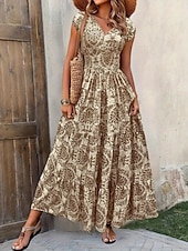 economico Abito Boho da Vacanza-Per donna Abito lungo maxi Abito Lungo Maxi Abito Abito da Spiaggia Abito Floreale Abito Boho Elegante Moda Moderno Quotidiano All'aperto Vacanza Vestibilità regolare Floreale Manica Corta Scollo a V
