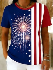 economico Magliette Giorno dell’Indipendenza-Giorno dell'Indipendenza Americana Per donna Maglietta Stampato Grafico Bandiera Elegante Classico Casual Manica Corta Girocollo Top Regolari Quotidiano Uscire Weekend Blu Estate Primavera