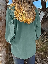 economico Bluse Semplici-Per donna Camicia Camicia button-down Camicia casual Tasca Bottoni Semplice Vintage Elegante Classico Manica Lunga Colletto a Camicia Top Regolari Quotidiano Ferie Uscire Marrone Verde Estate