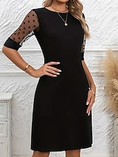 abordables mini vestido negro-Mujer Mini vestido Vestido de una línea Vestido de verano Casual Diario Ajuste regular Plano Media Manga Cuello Barco Negro Rojo Verano Primavera