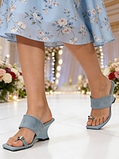 preiswerte Hochzeitsgast-Staubblaue Keilabsatz-Sandalen für Damen, weiche, minimalistische Schuhe mit offener Zehenpartie für Hochzeitsgäste bei Hochzeiten in der Stadt