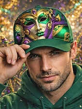 abordables Accesorios-Gorra de béisbol de poliéster para hombre con estampado de máscara de Mardi Gras, ajuste ajustable, varios colores, ideal para carnaval, festivales y atuendos casuales.