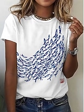 abordables Camiseta de Animales-Mujer Camiseta Estampado Graphic Animal Vintage Elegante Clásico Manga Corta Cuello Barco Tops regulares Diario Fin de semana Azul Piscina Blanco Rosa Verano Primavera