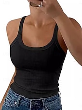 abordables Réservoir Simple-Femmes Débardeur Uni Mode Élégant Classique Sans manches Col en U Hauts Réguliers Quotidien Week-end Bleu Noir Blanche Rose Claire Beige Été Printemps