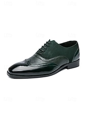 voordelige Oxford Shoes-Men's Brown Faux Leather Oxford Dress Shoes, Classic Lace-Up Design, Polished Finish, Elegant Formal Style for Grooms &amp; Wedding Guests