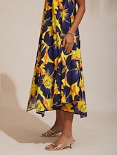 preiswerte Lässiges Kleid mit Aufdruck-Sommerkleid aus Rayon mit Blumenmuster