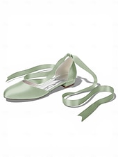 baratos Dama de honra-Sapatilhas femininas multicoloridas de cetim com amarração no tornozelo, elegantes sapatos de bico fino para damas de honra em casamentos ao ar livre no gramado.