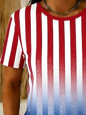  Giorno dell'Indipendenza Americana Per donna Maglietta Stampato Grafico A righe Elegante Classico Casual Manica Corta Girocollo Top Regolari Quotidiano Uscire Weekend Blu Estate Primavera