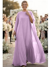 preiswerte Bodenlänge-A-Linie Schlauchkleid Bodenlang Kleid für Hochzeitsgäste Abendkleid Brautmutterkleid Langarm U-Boot-Ausschnitt Elegant Formeller Abend Chiffon mit Einfarbig