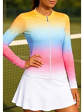 preiswerte Damenbluse-Damen Farbverlauf Sporthemd Tennis Shirt Tennistop Langarm Reißverschluss Blumen UPF50+ UV-beständig Hohe Elastizität Feuchtigkeitsableitend Atmungsaktiv Volleyball Tennis Golfspiel Stehkragen