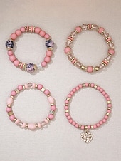 Χαμηλού Κόστους Γυναικείο βραχιόλι-Γυναικείο σετ βραχιολιών από ακρυλικό και κράμα αλουμινίου σε στυλ boho – πολλά χρώματα, γούρι σε σχήμα καρδιάς, ιδανικό για την ημέρα του Αγίου Βαλεντίνου και για καθημερινή χρήση