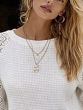 abordables Tops de Encaje-Mujer Blusa Encaje Color sólido Elegante Diario Casual Manga Larga Cuello Barco Tops regulares Diario Blanco Verano Primavera Otoño