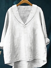 abordables Camisas Falsas Esenciales-Mujer Camisa Camisas de algodón y lino Lino de algodón sintético Retazos Plano Elegante Clásico Moderno Manga Larga Escote en Pico Tops regulares Diario Festivos Noche Negro Blanco Amarillo Rojo Azul