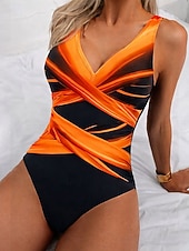 Χαμηλού Κόστους Ολόσωμα μαγιό-Γυναικείο Μαγιό ενός Τεμαχίου Αδυνατιστικό Ραφές Monokini Briefs Έλεγχος Κοιλιάς Ψηλή Μέση Αδύνατο Κομψό Διακοπές Ombre Γραφικό V Neck Άνευ Μανικιών Μαγιό