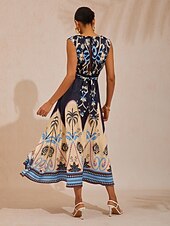 billige uformell kjole med trykk-Summer Night Palm silkemyk sateng maxikjole