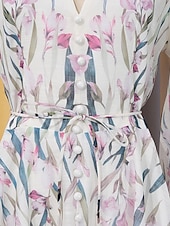  A-Line Knee Length Wedding Guest Dress Wedding Guest Dresses Elegant Daily Long Sleeve V Neck Garden Party Wedding with Floral Print Print Strappy