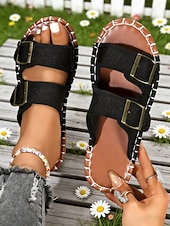 economico Infradito scivolosi-sandali da donna con fibbia rosa – sandali piatti aperti per donna, ideali per le uscite estive, i viaggi, l'abbigliamento da casa e le passeggiate quotidiane