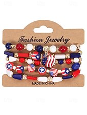 Недорогие Аксессуары-Юбилейный комплект многослойных браслетов для женщин к 250-летию США - сплавной материал с различными подвесками идеально подходит для Дня независимости и празднования в США