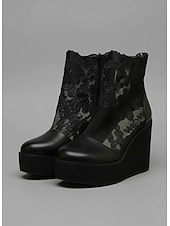 olcso Menyasszony-Női Esküvői cipők Csizmák Valentin-napi ajándékok Szandál csizma Nyári csizma Parti Menyasszonyi cipők Koszorúslány cipő Talp Ék Ék sarkú Elegáns Divat Szexi Csipke PU Papucs Fekete Fehér Forgásc