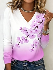 economico Maglietta Arte &amp; Design-Per donna Maglietta Stampato Ombre Grafico Vintage Elegante Classico Manica Lunga Scollo a V Top Regolari Quotidiano Weekend Blu Rosa Arancione Verde Estate Primavera Autunno Inverno
