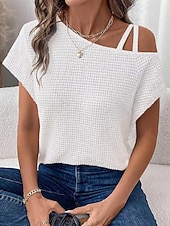 voordelige Effen Blouses-Dames Overhemd Haakwerk Effen Casual Korte mouw Assymmetrisch Normale tops Dagelijks Feestdagen Uitgaan Zwart Wit Blozend Roze Rose Roze Grijs Zomer Lente