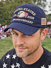 cheap Accessories-United States 250th Anniversary Men's Adjustable Cotton Cap with Embroidered American Flag, Multiple Colors, Ideal for Independence Day and Celebrations