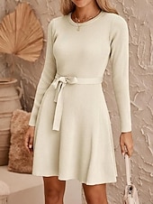 billiga Vita fritidsklänningar-Dam Mini klänning Vit klänning Sweat Klänning Elegant Mode Modern Utomhus Semester Utekväll Smal Slät Långärmad Rund hals Vit Vinröd Marinblå Mörkgrön Vår Höst