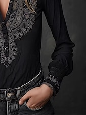 economico Bluse Floreali-Per donna Camicia Blusa Bottoni Floreale Vintage Elegante Classico Manica Lunga Scollo a V Top Regolari Quotidiano Ferie Uscire Nero Estate Primavera Autunno