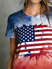 economico Magliette Giorno dell’Indipendenza-Giorno dell'Indipendenza Americana Per donna Maglietta Stampato Grafico Bandiera Americana Elegante Classico Casual Manica Corta Girocollo Top Regolari Quotidiano Sportivo Uscire Blu Estate Primavera