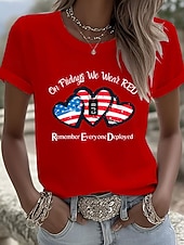 baratos Dia da Independência Top-Camiseta Patriótica do Dia da Independência para Mulheres com Gráficos de Letra Vintage Estilosa Clássica de Manga Curta Decote Redondo Tops Regulares Diários de Fim de Semana Impressão Azul Branco