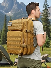 baratos Mochilas de Exterior-Mochila tática masculina camuflada em nylon, mochila militar de grande capacidade, bolsa multicolorida para atividades ao ar livre, como caminhadas, camping e viagens, com patch da bandeira americana.