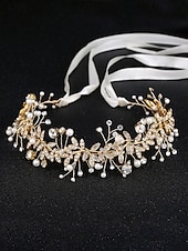 preiswerte Hochzeit ACC-Brauthaarschmuck, gold-weißer Haarreif aus Polyester mit Strass- und Perlenverzierungen, elegante Brauthaaraccessoires