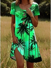 ieftine Rochii boho-Pentru femei Rochie Mini Rochii Tricou Rochie A line Rochie de vară Casual Zilnic Fit regulat Floral Grafic Manșon scurt Crewneck Albastru piscină Galben Portocaliu Trifoi Vară Primăvară