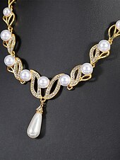 preiswerte Hochzeit ACC-Elegantes Schmuckset aus Imitationsperlen für Damen, bestehend aus Halskette und Ohrringen in Gold- und Silberfarben mit Kristallakzenten, perfekt für Hochzeiten und festliche Anlässe.