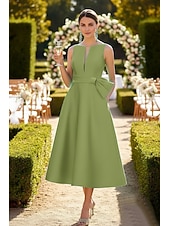 tanie Sukienki koktajlowe-Krój A Do kostki Sukienka koktajlowa Sukienka koktajlowa Elegancja Zabytkowe Bez rękawów W serek Formalny Kieszonki Satyna z Kokardki Z marszczeniami