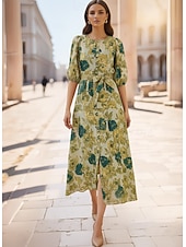 رخيصةأون فساتين متنوعة-A-الخط طول الكعب فستان رسمي فساتين متنوعه أنيق نصف كم رقبة عالية مدورة زفاف حفلة كوكتيل قماش الجاكار مع شريطة