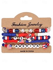 Недорогие Аксессуары-Юбилейный комплект многослойных браслетов для женщин к 250-летию США - сплавной материал с различными подвесками идеально подходит для Дня независимости и празднования в США