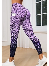 tanie legginsy 3d-Damskie legginsy do pilatesu Spodnie fitness Legginsy casualowe Kieszenie Opłata skarbowa Niejednolita całość Pilates Siłownia Trening w siłowni Majtki Rajstopy Getry Panterka Wzorzyste Zwierzęta