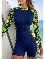 economico Rash Guards Interi-Per donna Top sottomuta Costume da bagno Costumi da bagno sportivi Floreale Tropicale Con zip Imbottitura rimovibile Cerniera Frontale Protezione Solare UV UPF50+ Ultra Leggero (UL) Manica Lunga