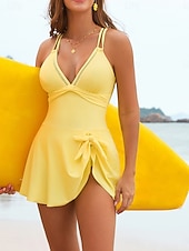 economico Costumi interi-Per donna Costumi da bagno Tankini Due pezzi Costume da bagno Controllo della Pancia Vita alta Snello Senza schiena Vacanza Abbigliamento da Spiaggia Tinta unica Scollo a V Senza Maniche Costumi da