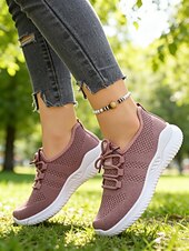 economico Sneakers da donna-scarpe da passeggio leggere bianche in Flyknit da donna: comode sneakers traspiranti con lacci, adatte per tutto il giorno, viaggi, fitness, lavoro e uscite informali