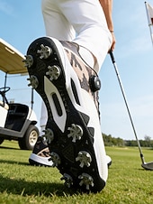 ieftine Încălțăminte de golf pentru bărbați-Adidași de golf pentru bărbați, albi și verzi, cu talpă cu crampoane, confortabili și rezistenți, perfecți pentru terenuri de golf și ieșiri active