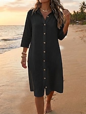 economico Vestiti-Per donna Abito al ginocchio Finto cotone e lino Abito Camicia Moda Moderno Quotidiano All'aperto Vacanza Vestibilità regolare Semplice Mezza Manica Colletto a Camicia Nero Bianco Verde Estate