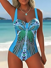 Χαμηλού Κόστους Ολόσωμα μαγιό-Γυναικεία Μαγιό Ενα κομμάτι Αντρικά σλιπ Μαγιό Κομψό Διακοπές Γραφική Λαχούρι Λαιμόκοψη V Αμάνικο Μαγιό