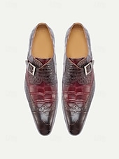 お買い得  僧侶の靴-メンズバーガンディクロコダイルレザーシューズ - 光沢のある仕上げの高級バックルデザイン。フォーマルなイベント、オフィスウェア、夜のお出かけ、結婚式に最適です。