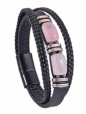 economico Gioielli da uomo-Bracciale da uomo in pietra naturale e finta pelle, cinturino da polso casual intrecciato in vari colori, gioielli alla moda da uomo per l'abbigliamento casual quotidiano e lo street style