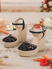 economico sposa-sandali con zeppa espadrillas in pizzo bianco da donna - tacchi a spillo traspiranti all'uncinetto con cinturino alla caviglia - eleganti scarpe da sposa boho per la spiaggia &amp;matrimoni all'estero