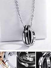 お買い得  バレンタインデー-インターロッキングリング付きメンズ合金ネックレス、ブラックとローズゴールド、バレンタインデー、結婚式、ギフトに最適、エレガントなデザインと高品質の仕上げ。