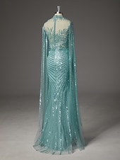  Sirena Tromba Strascico a Terra Perline ricamate Abito da invitata a nozze Abito Formale Abito da Sera Elegante Scintillante Stile Celebrità Senza Maniche Girocollo Festa serale Matrimonio Shiena